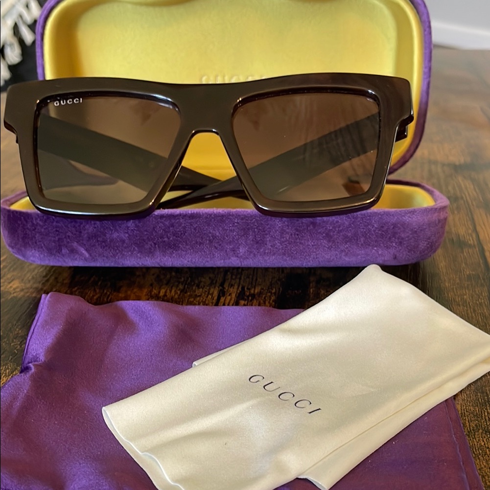 Gucci Brown Rectangular Sunglasses